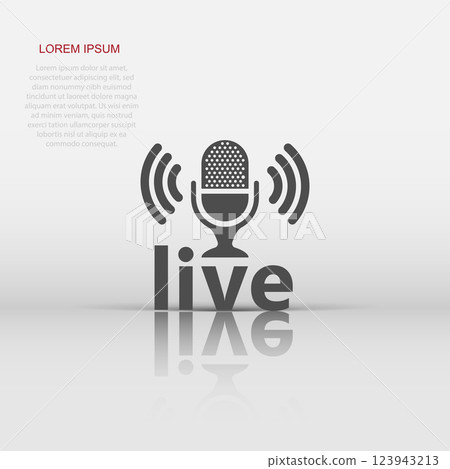 Microphone icon in flat style. Live broadcast vector illustration on white isolated background. Sound record business concept. 123943213