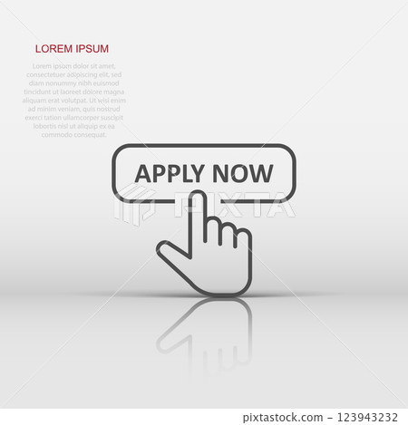 Apply now icon in flat style. Finger cursor vector illustration on white isolated background. Click button business concept. 123943232