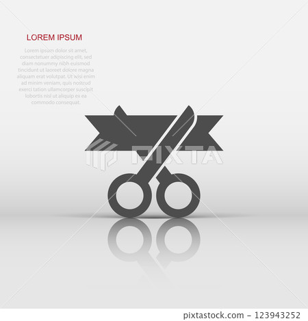 Scissors icon in flat style. Cutting ribbon vector illustration on white isolated background. Ceremonial business concept. Scissors icon in flat style. Cutting ribbon vector illustration on white isolated background. Ceremonial business concept. 123943252