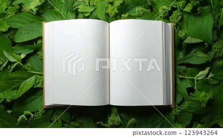 一本關於綠色植物的打開的書 一本關於綠色植物的打開的書 123943264