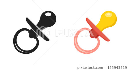 Baby pacifier icon in flat style. Nipple for newborn child vector illustration on isolated background. Soother sign business concept. Baby pacifier icon in flat style. Nipple for newborn child vector illustration on isolated background. Soother sign business concept. 123943319