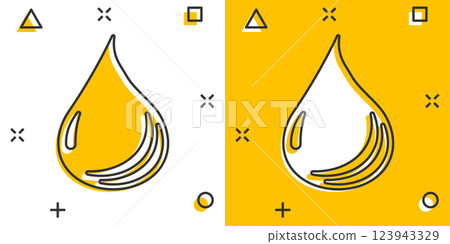 Water drop icon in comic style. Liquid cartoon vector illustration on white isolated background. Droplet splash effect business concept. 123943329