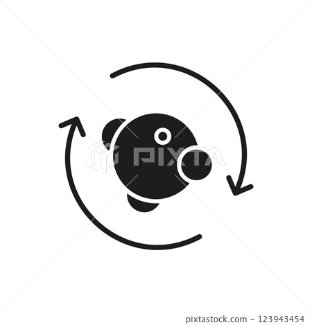 Atomic structure with arrows indicating motion solid icon. Atom movement and scientific dynamics silhouette symbol. Isolated vector illustration Atomic structure with arrows indicating motion solid icon. Atom movement and scientific dynamics silhouette symbol. Isolated vector illustration 123943454