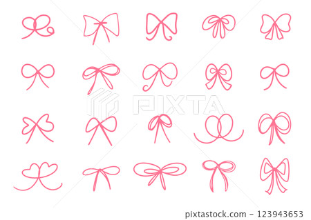 Various abstract bow or ribbon hand drawn for element, doodle, gift, celebration and illustration Various abstract bow or ribbon hand drawn for element, doodle, gift, celebration and illustration 123943653