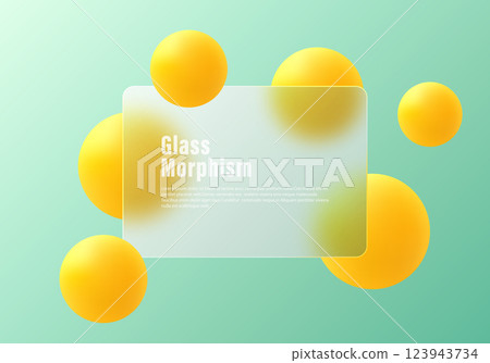 Glass morphism style background. Website landing page template. Partition with floating yellow spheres. Glass morphism style background. Website landing page template. Partition with floating yellow spheres. 123943734