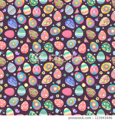 Easter eggs, flowers, Easter holiday, Holy Sunday, seamless pattern, illustration, vector Easter eggs, flowers, Easter holiday, Holy Sunday, seamless pattern, illustration, vector 123943846