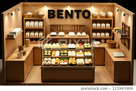 Miniature bento shop | Colorful miniature bentos lined up 123943909