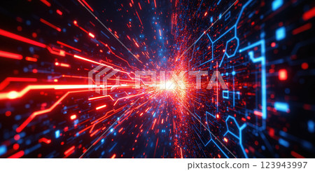 Cybersecurity Firewall Defense - A glowing, impenetrable digital wall made of hexagonal energy shields, pulsating in shades of neon blue 123943997