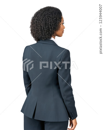 Loose curls in medium-length chestnut hair, worn by an African American woman aged 28-32 years old, styled naturally, paired with a black 123944007