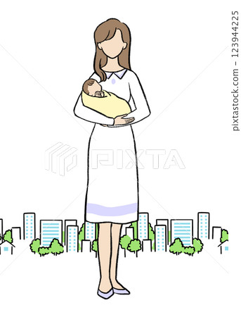 一位婦女抱著嬰兒的簡單插圖 123944225