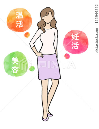 Illustration of a woman who is conscious of beauty and health Illustration of a woman who is conscious of beauty and health 123944232