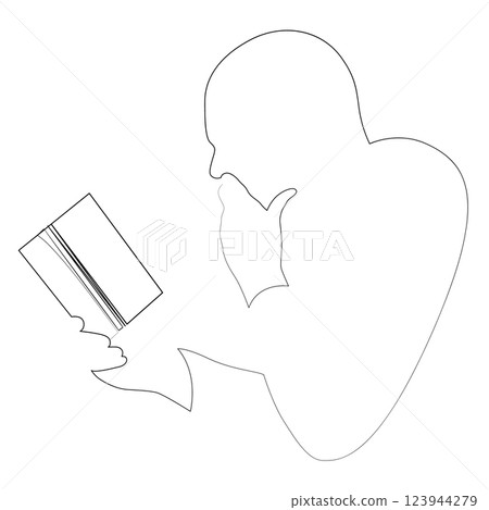 Continuous one line drawing of a man reading a book concentrated. Hand drawn minimalist style vector illustration. 123944279