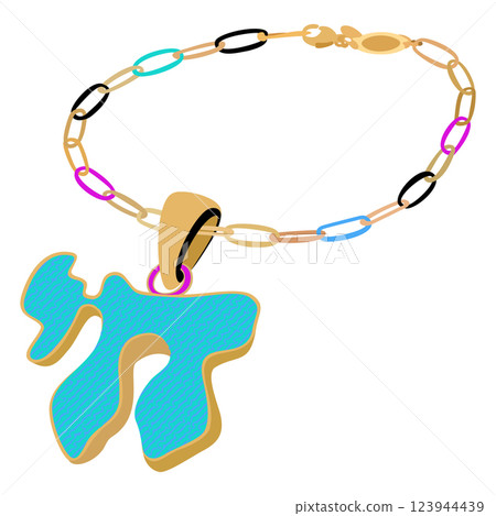 Chai life symbol pendant on chain. Bright vector isolated illustration Chai life symbol pendant on chain. Bright vector isolated illustration 123944439