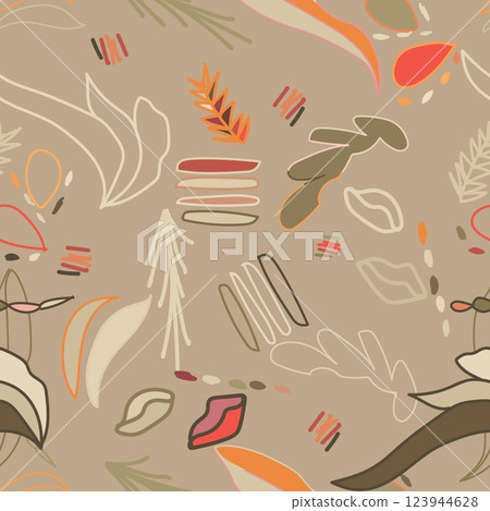 Seamless background gender neutral baby floral pattern. Kids nursery wallpaper or boho fashion all over print. Vector illustration 123944628