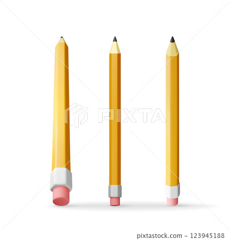 3D set of black pencil with rubber eraser 123945188
