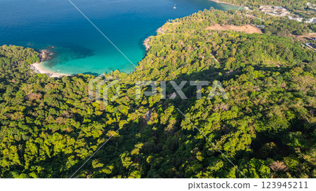 Aerial view above beautiful nature at Freedom Beach. Aerial view above beautiful nature at Freedom Beach. 123945211