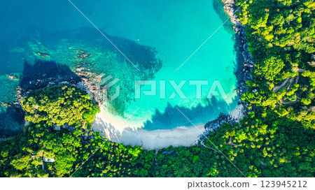 Aerial view above beautiful nature at Freedom Beach. Aerial view above beautiful nature at Freedom Beach. 123945212