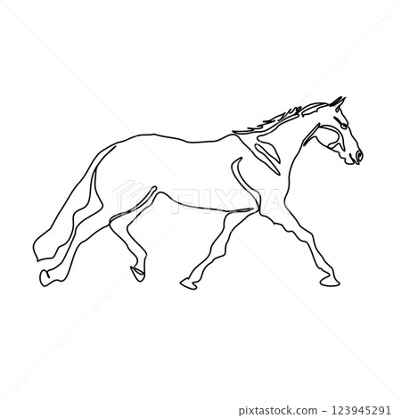 One line drawing Running Horse print, poster, logo template. Horse continuous line vector drawing One line drawing Running Horse print, poster, logo template. Horse continuous line vector drawing 123945291