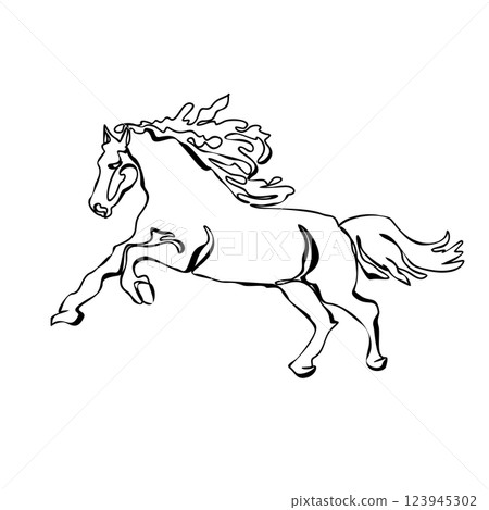 One line drawing Running Horse print, poster, logo template. Horse continuous line vector drawing One line drawing Running Horse print, poster, logo template. Horse continuous line vector drawing 123945302
