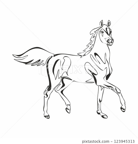 One line drawing Running Horse print, poster, logo template. Horse continuous line vector drawing One line drawing Running Horse print, poster, logo template. Horse continuous line vector drawing 123945313