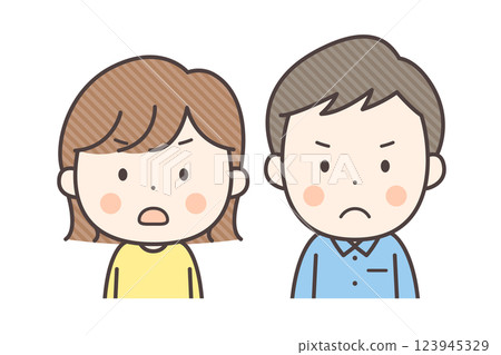 一對憤怒的年輕夫婦的上身插圖 123945329