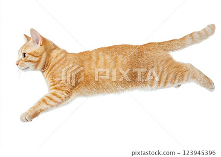 Cat ginger jumping, isolated on white background. Cat ginger jumping, isolated on white background. 123945396