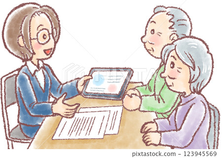 Nursing care consultation_Nursing care consultation meeting_Tablet_Elderly couple Nursing care consultation_Nursing care consultation meeting_Tablet_Elderly couple 123945569