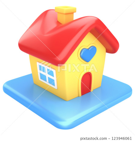 colorful house with red roof and heart symbol on blue platform 123946061
