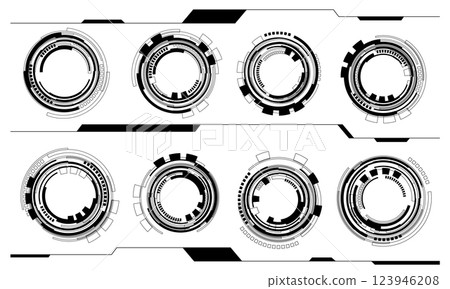 Set of sci fi black circle user interface elements technology futuristic design modern creative on white background vector 123946208