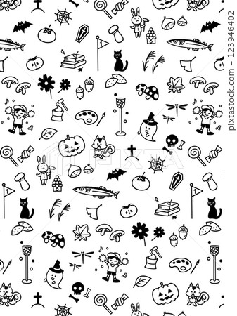 可愛的手繪秋季圖像背景圖案 123946402