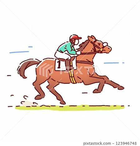 Horse racing illustrations, racehorses, jockeys, icons, materials 123946748