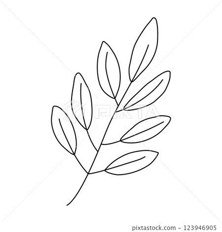 Sprig with leaves, doodle style flat vector outline for coloring book 123946905
