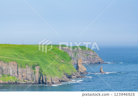 Akkeshi Town, Hokkaido, Summer Hokkaido, Hokkaido and the Pacific Ocean viewed from the Chimbe-no-hana Observatory Akkeshi Town, Hokkaido, Summer Hokkaido, Hokkaido and the Pacific Ocean viewed from the Chimbe-no-hana Observatory 123946928