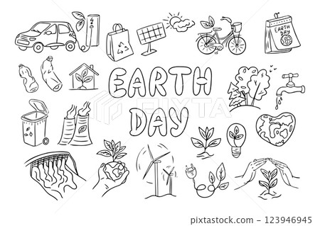 Earth Day black and white doodle illustration 123946945