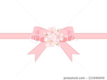 櫻花和絲帶插圖 123946949