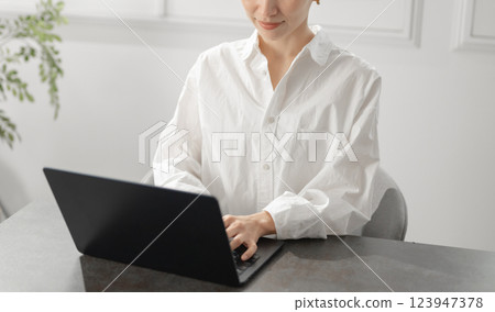 經營個人電腦的中年婦女 123947378