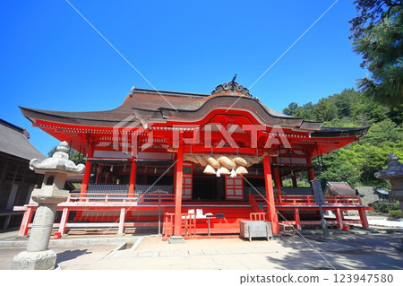 [Shimane Prefecture] The worship hall of Misaki Shrine on a sunny day 123947580