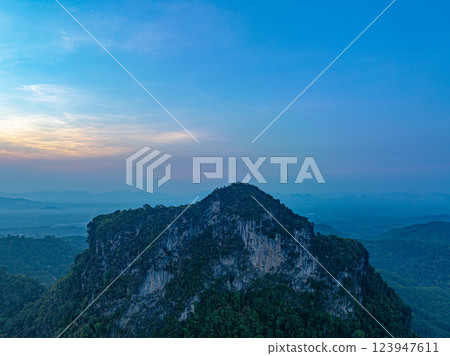 Aerial view sunrise above the mountain 123947611