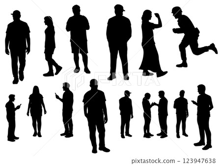 Person full body pose silhouette set 123947638