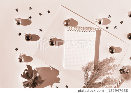 The Christmas composition in the color of 2025 is made of mocha mousse 123947688