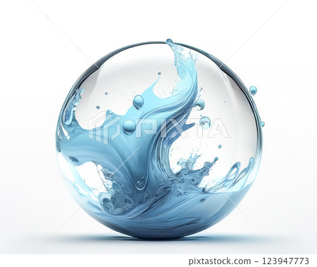 玻璃球和內部旋轉的水的圖像 123947773
