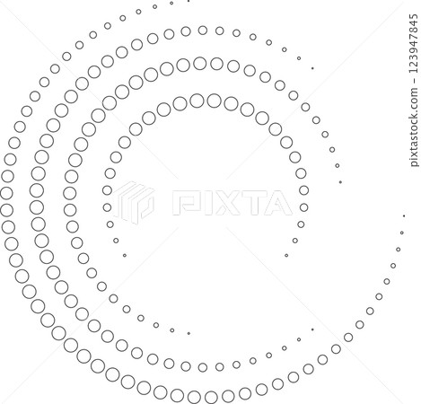 Dotted circular spiral halftone frame. Element for design 123947845