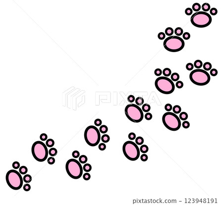 寵物狗或貓散步的可愛爪印插圖 123948191