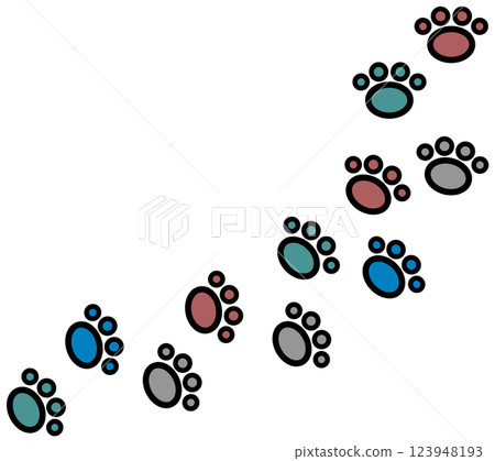 Cute paw print illustration of a pet dog or cat walking Cute paw print illustration of a pet dog or cat walking 123948193
