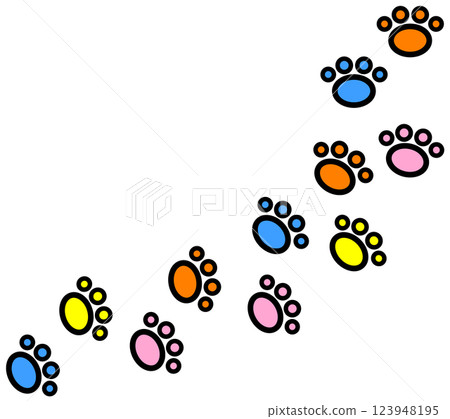Cute paw print illustration of a pet dog or cat walking Cute paw print illustration of a pet dog or cat walking 123948195
