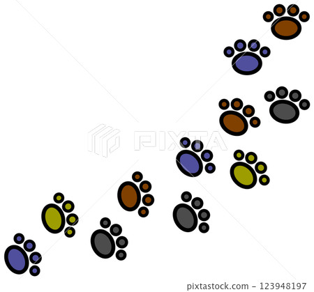 寵物狗或貓散步的可愛爪印插圖 123948197