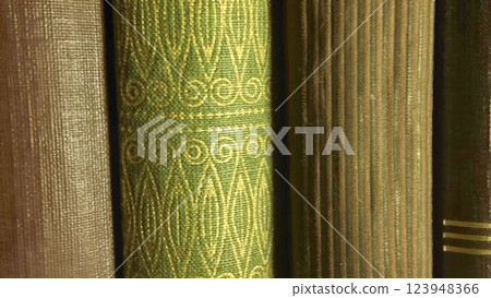 A view of a series of old books. A collection of old books shelved in a bookcase. The concept of education and vintage books. Close-up A view of a series of old books. A collection of old books shelved in a bookcase. The concept of education and vintage books. Close-up 123948366