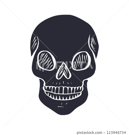 Hand drawn black silhouette human skull isolated on white background Hand drawn black silhouette human skull isolated on white background 123948734