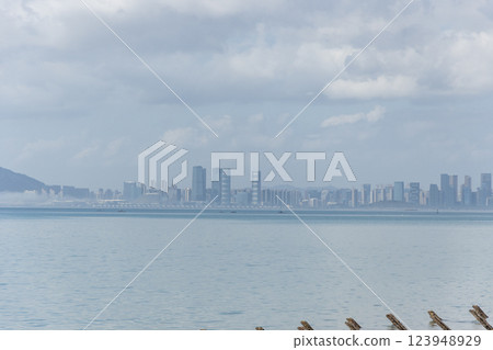 View of Xiamen, China from Kinmen Island, Taiwan 123948929