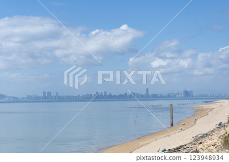 View of Xiamen, China from Kinmen Island, Taiwan 123948934